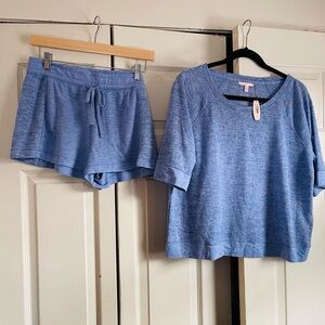 Victoria's Secret Heathered Blue Short Sleeve Lounge Top & Drawstring Shorts